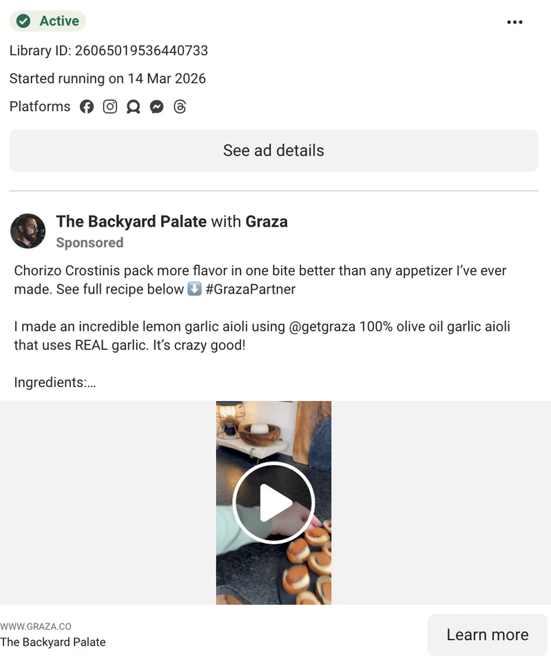 Graza UGC mayo video - The Backyard Palate: chorizo crostinis with lemon garlic aioli - #GrazaPartner