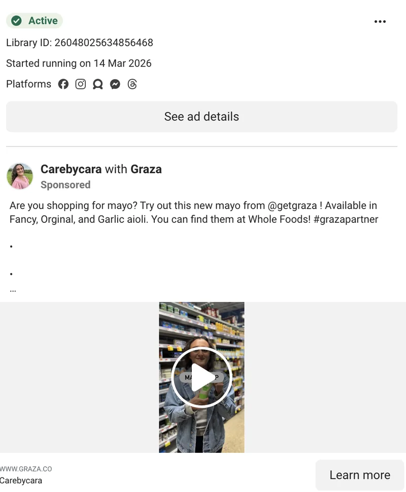 Graza UGC mayo video - Carebycara: shopping for mayo at Whole Foods, reviewing Graza Original, Fancy, and Garlic Aioli