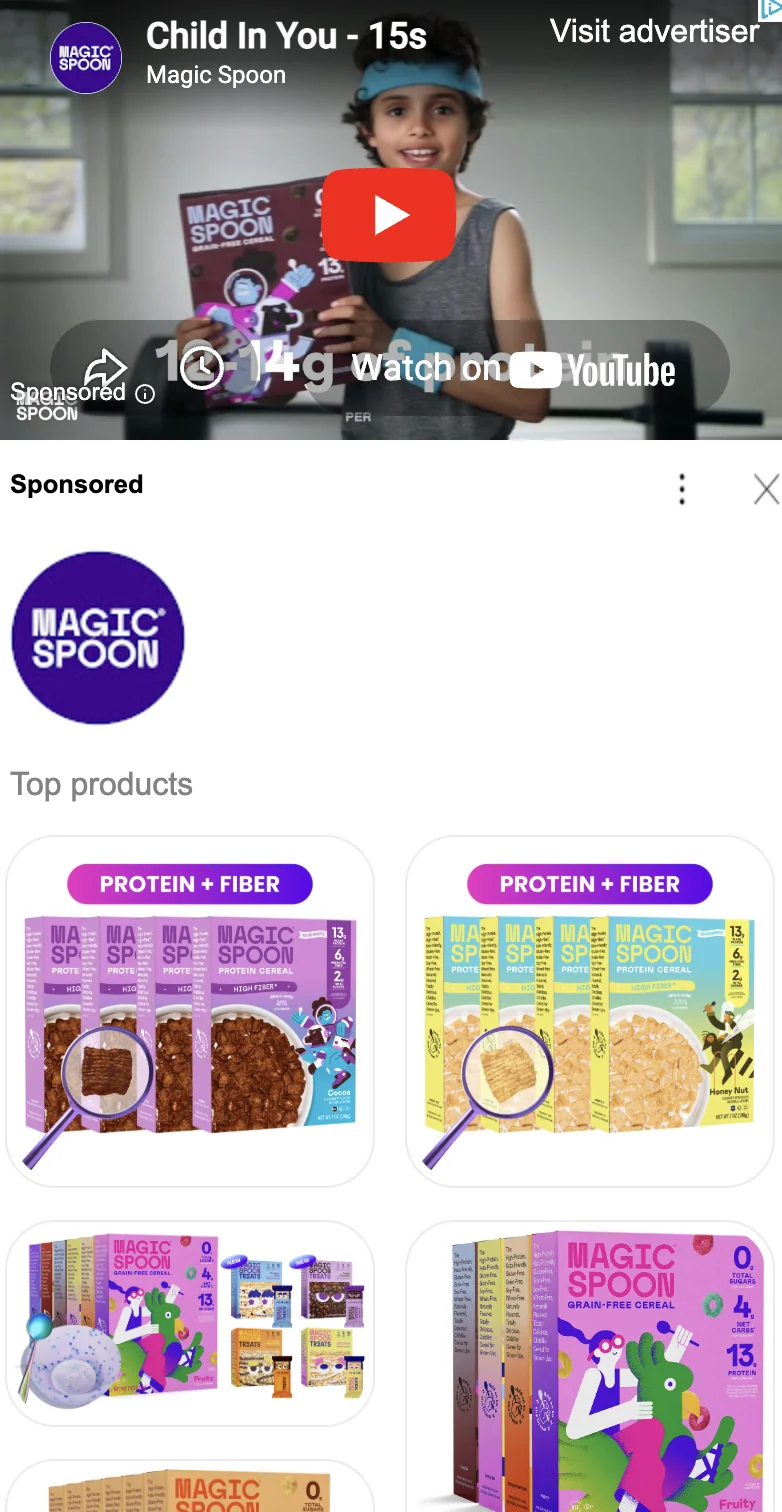 Magic Spoon Google video ad with leaked internal name - 'Child In You - 15s', Dec 2025