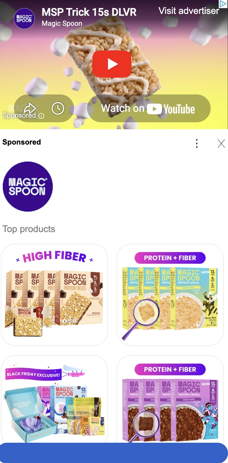 Magic Spoon Google video ad with leaked internal name - 'MSP Trick 15s DLVR', Sep 2025