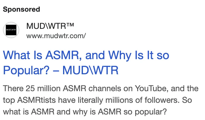MUD\WTR Google display ad - 'What Is ASMR, and Why Is It so Popular?' (variant 2)