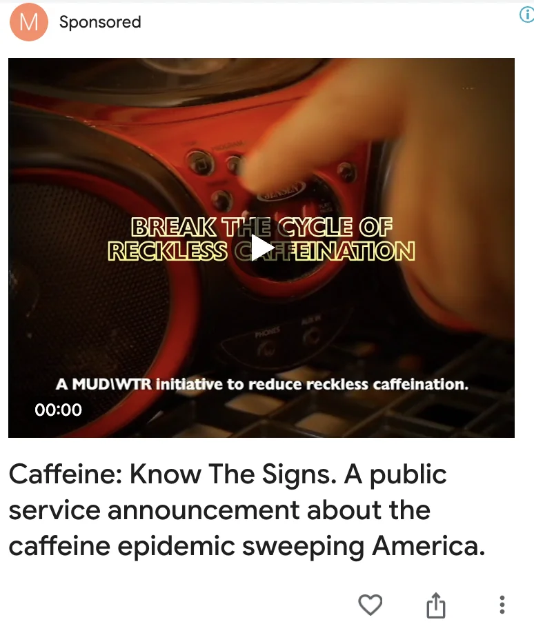 MUD\WTR Google Fix Your Fix video ad - 'Break the Cycle of Reckless Caffeination / Caffeine: Know The Signs'