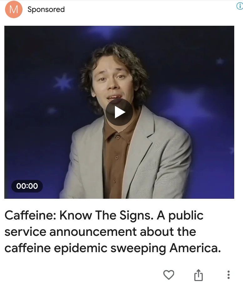 MUD\WTR Google Fix Your Fix video ad - 'Caffeine: Know The Signs. A public service announcement about the caffeine epidemic'