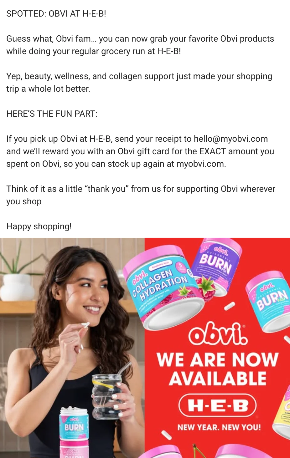 Representative Obvi Meta ad with annotations pointing out each structural element