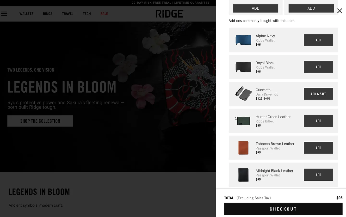 Ridge cart add-on pricing for keychains and accessories