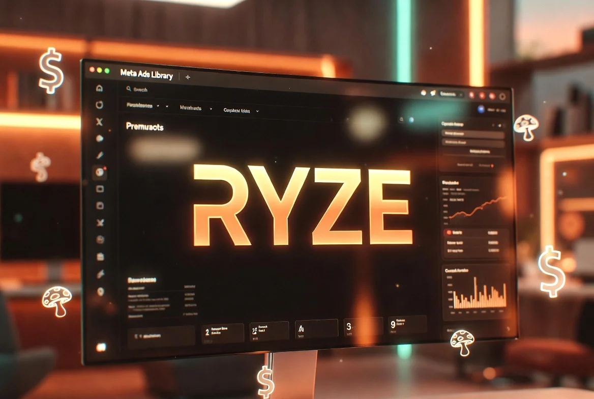 RYZE Google Ad Transparency stats: 400 ads scraped, 28 currently active, 344 video ads, 48 text ads, 22 with readable copy - May 2025 to March 2026